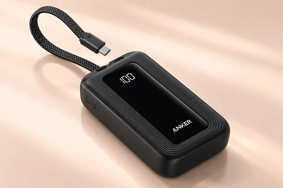 AI-generated studio illustration of Anker Zolo 10K 30W power bank.