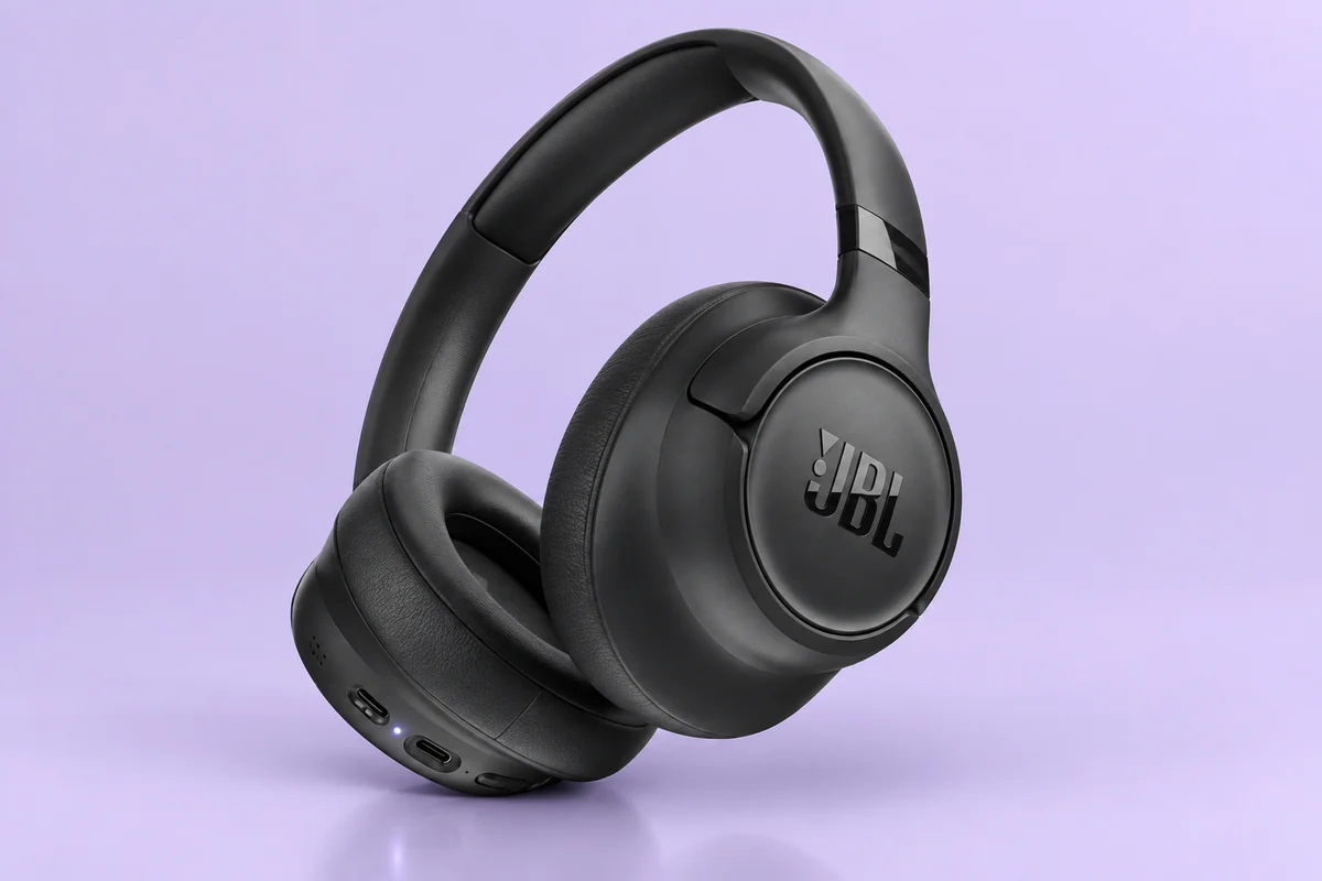 AI-generated studio illustration of JBL Tune 730BT headphones.