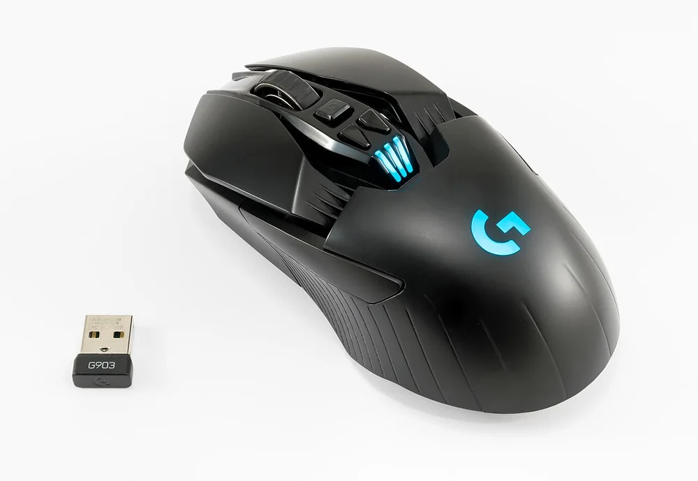 Logitech G903 mouse with a USB receiver, illustrating the mouse selection