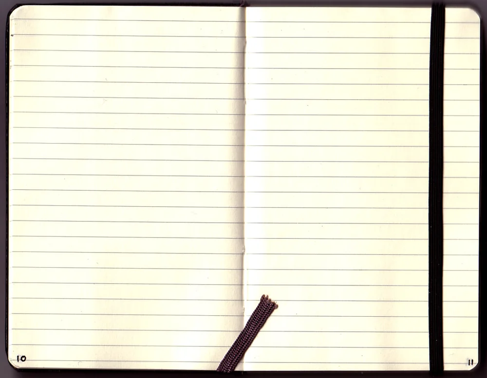 Open ruled Moleskine notebook with ribbon bookmark