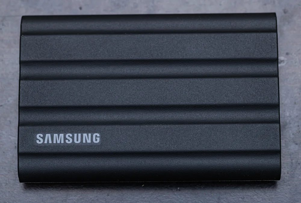 Black Samsung T7 Shield 4TB portable SSD; other capacities are available