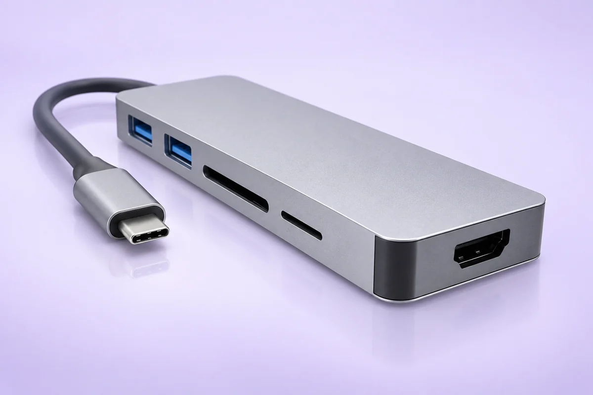 AI-styled illustration: Illustrative USB-C hub.